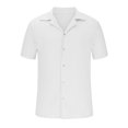 thumbnail image 3 of EOYWHK Mens Cotton Linen Shirts Short Sleeve Summer Ribbed Knit Button Down Cardigan Solid Color Collared Lapel Office Blouse Workwear Beachwear, 3 of 5