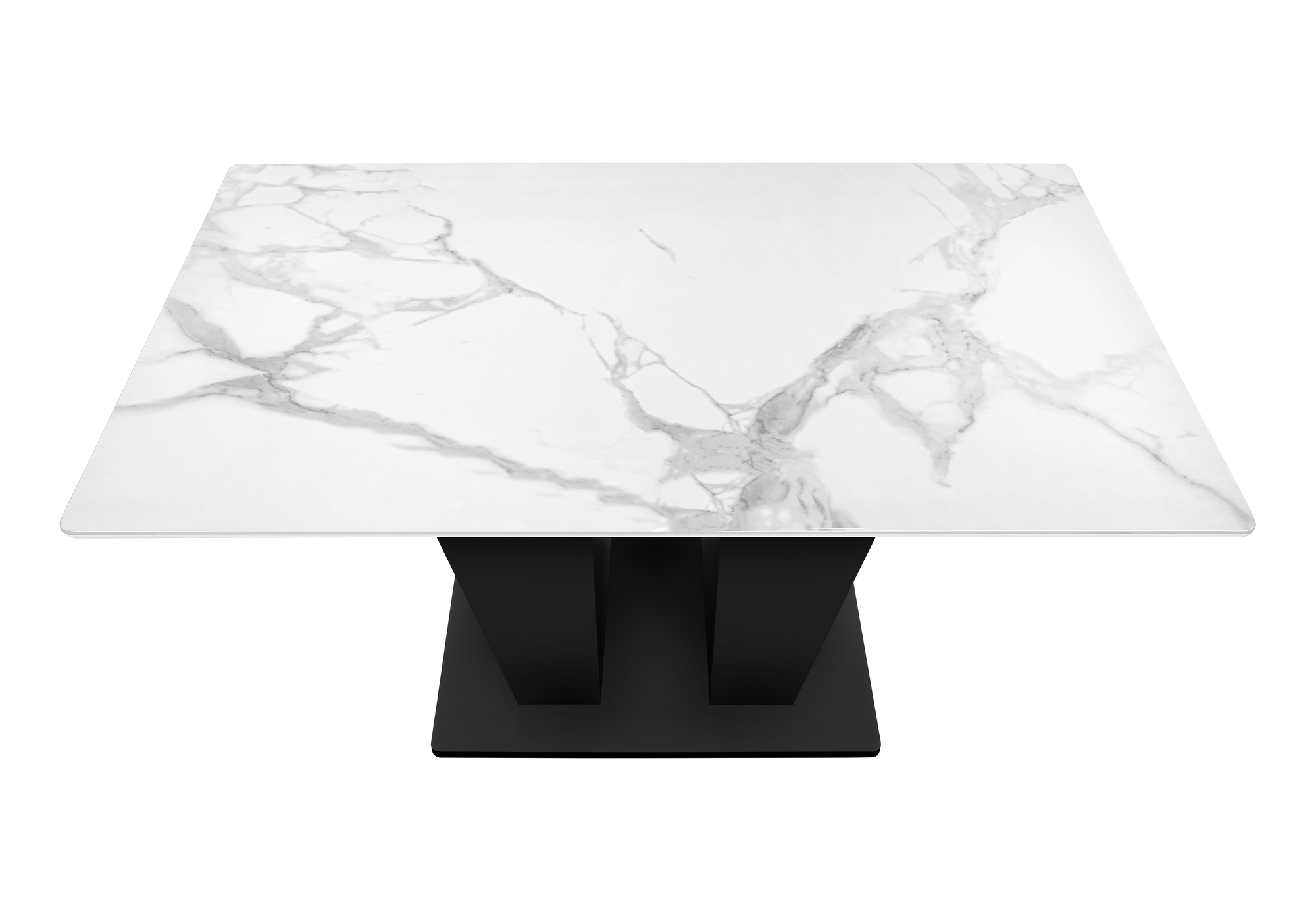 Monarch Specialties - Table A Manger, 60" Rectangulaire, Plateau En Pierre Frittée, Salle À Manger, Cuisine, Pierre Blanche, Stratifié Noir, Contemporain, Moderne