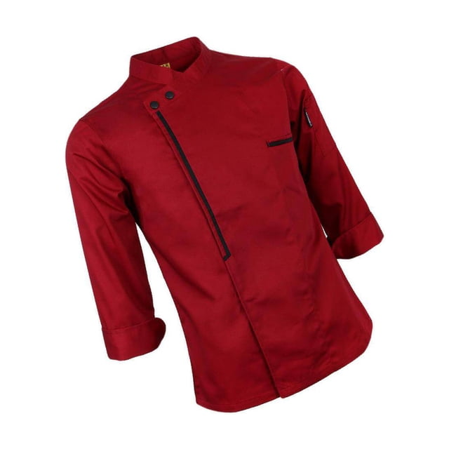 Retro Chef Jacket Coat Uniform Waitress Uniforms Long Sleeve Hotel Kitchen Apparel 2XL Red