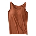 thumbnail image 1 of MIASHUI Camisoles pour Femmes avec Soutien-Gorge Intégré Été Décontracté Col Rond Sans Manches T-Shirt, Rouge Brique, TG, 1 of 4