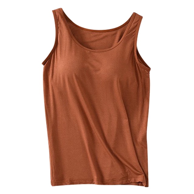 MIASHUI Camisoles pour Femmes avec Soutien-Gorge Intégré Été Décontracté Col Rond Sans Manches T-Shirt, Rouge Brique, TG