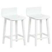 Costway 24.5" Wood Bar Stools Set of 2 with Solid Back & Seat Mid Century Bar Chairs White