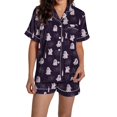 thumbnail image 2 of Pyjama pour Femmes en Satin Imprimé Graphique, Mignon, Tenue de Nuit, Boutons, Hauts à Manches Courtes, Ensembles de Shorts, 2 of 5