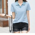 thumbnail image 4 of Fgnfyis T-Shirt à Manches Courtes Rayé pour Femme, Col Rond Décontracté, Haut pour Usage Quotidien Printemps Été Automne, Blouse Confortable avec Design de Col Classique, Hauts pour Femmes Décontractés Bleu Ciel TG, 4 of 5