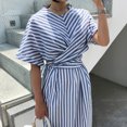 thumbnail image 3 of XZNGL Robe d'Été en Coton pour Femmes Été Coton Bleu à Rayures Bandage Fendue Longue Robe Longue Robe Longue pour Femmes Été Robe Bleue pour Femmes Été Été Longue Robe pour Femmes, 3 of 9
