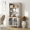 thumbnail image 1 of WAMPAT 5-Tier Bookshelf, 72" Tall Bookcase with Glass Doors, Farmhouse Display Shelf, Adjustable Shelves, Storage Cabinet, Wood Bookshelves for Living Room, Kitchen, Library, White&Oak, 1 of 7
