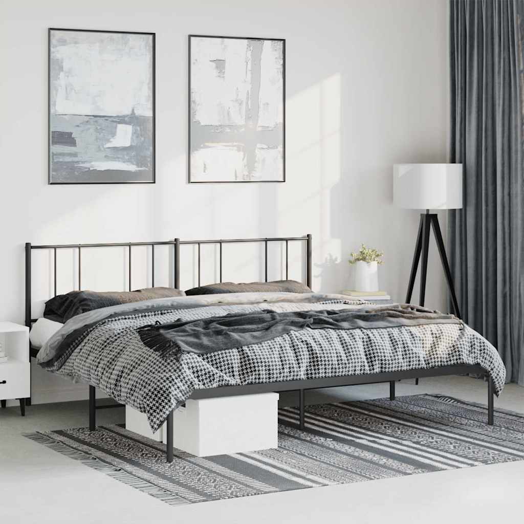 vidaXL Metal Bed Frame with Headboard Black 193x203 cm