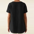 thumbnail image 4 of Floleo T-Shirt à Manches Courtes pour Femmes, Style Lin, Col en V, Boutons devant, Demi-Ouverture, Haut Vintage Classique, Respirant, Confortable, Extensible, Tissu Fin, Printemps Été Automne, Tenue Quotidienne (Noir#2, 2TG), 4 of 8