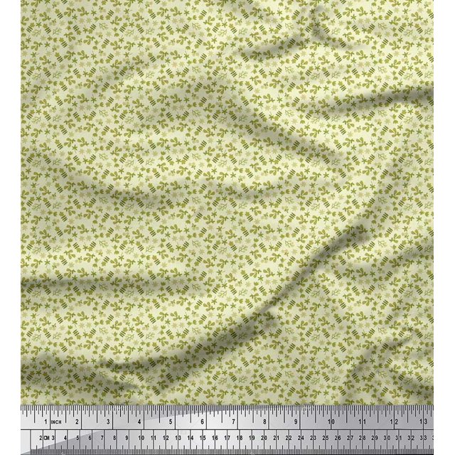 Soimoi Moss Georgette Fabric Leaves & Floral Artistic Print Sewing Fabric Yard 42 Inch Wide