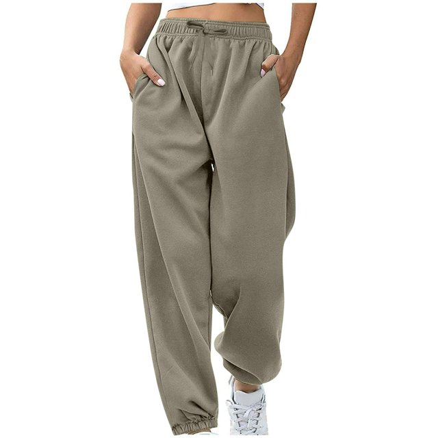 AherBiu Pantalon de Survêtement en Molleton pour Femmes, Ample, Taille Haute, Décontracté, Athlétique, Joggers avec Poches, Course, Gym, Entraînement, Pantalon