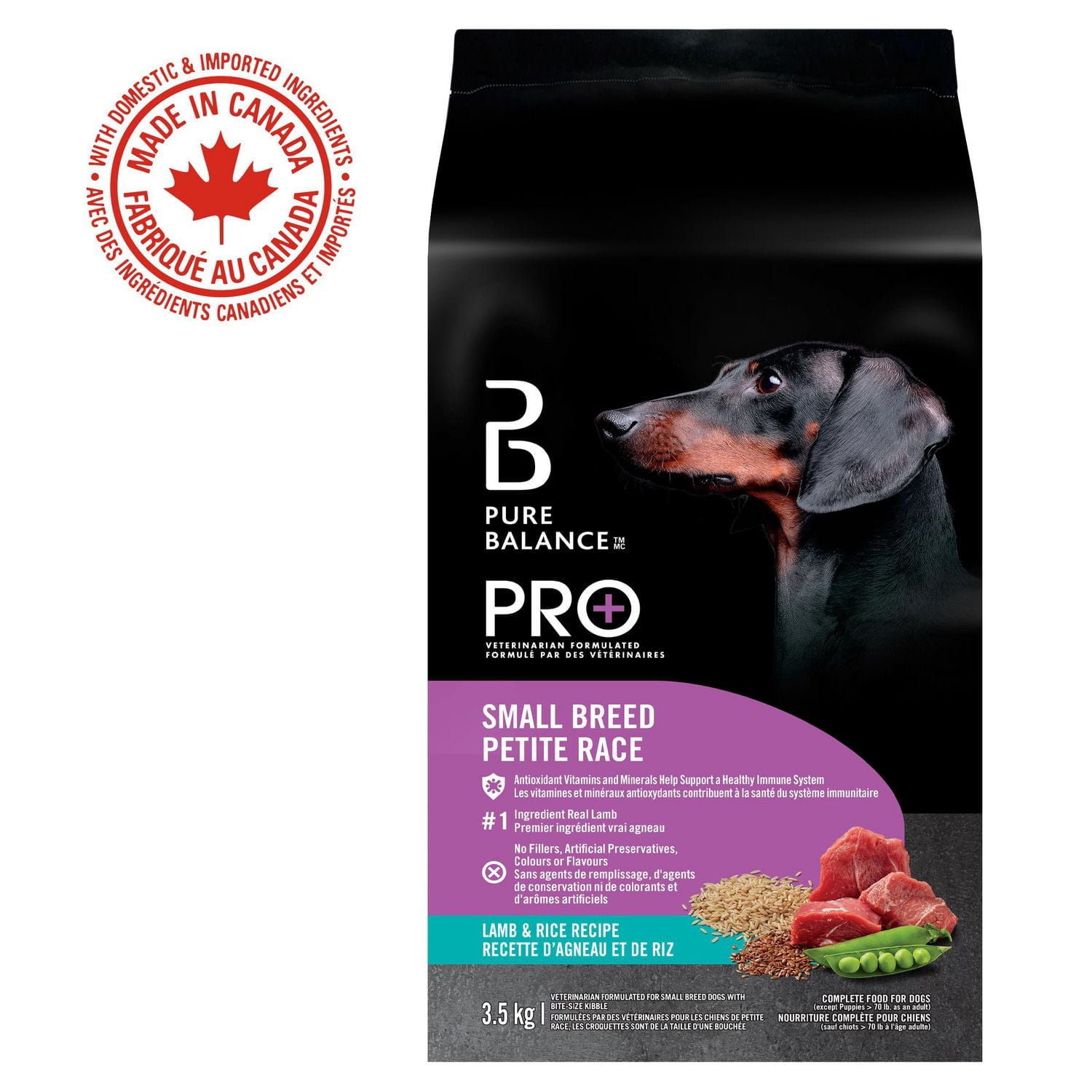 Pure Balance Pro+ Petite Race, Recette d'Agneau et de Riz Nourriture Sèche pour Chiens 3.5KG