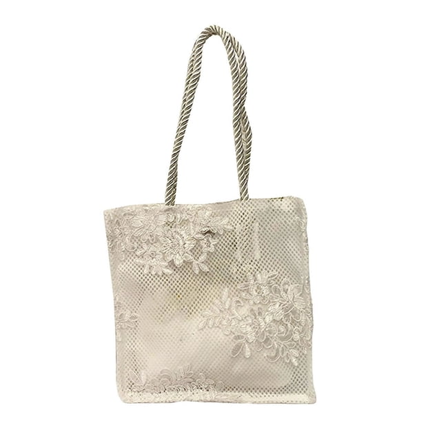 Beach Bag Foldable Lace Design High Capacity Square Exquisite Clothing Matching Wear-resistant Women Embroidery Tote Handbag Daily Use