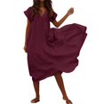 thumbnail image 1 of Ketyyh-chn99 Robes Grande Taille pour Femmes Grande Taille Robe Évasée à Fleurs Robe d'Été Manche à Volants Ample Fluide Plissée Robe Mini Rouge,P, 1 of 4