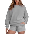 thumbnail image 1 of HAiming Ensemble 2 Pcs pour Femmes Chandail Col Rond Chandails en Molleton et Shorts Surdimensionnés Amples, 1 of 5
