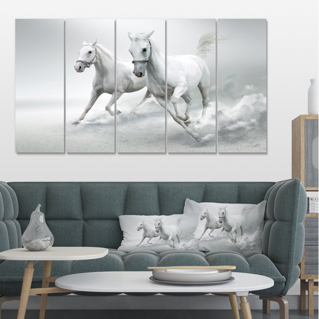 Running White Horses - Animal Canvas Art Print