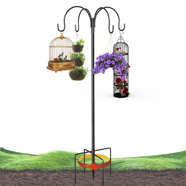 Kidsjoy 88 Pouces Mangeoire pour Oiseaux Robuste et Ajustable Shepherds Hook, Perche à 4 Crochets avec Base à 5 Broches, Support de Jardin Extérieur pour Lumières Solaires, Plantes, Bains d'Oiseaux – Résistant à la Rouille