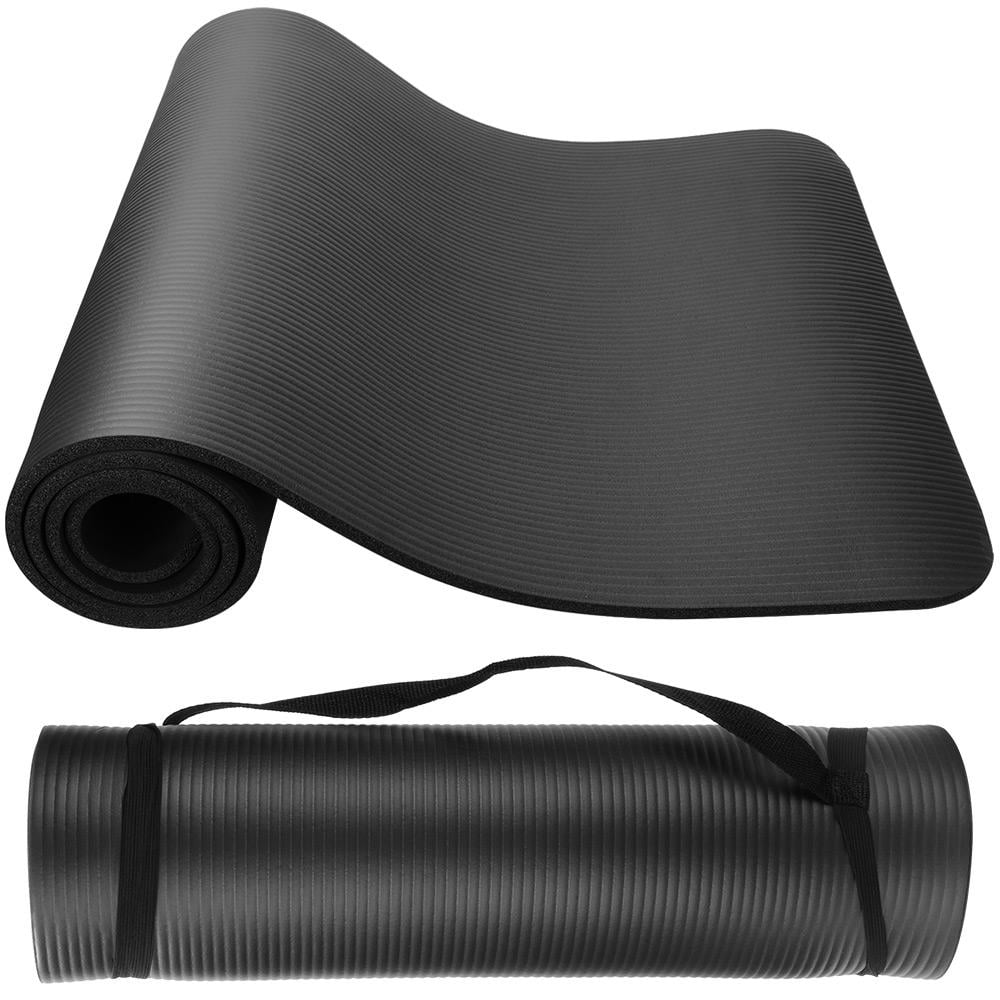 PHAT 1/2-Inch Yoga Mat Pilates Mat with Carrying Strap for Exercise Fitness, Black