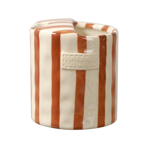 yulier Ceramic Coffee Mug, 300ml Vintage Striped Coffee Cup for Home Office Dorm, Gift for Coffee Lovers, Retro Ceramic Travel Mug, Microwave and Dishwasher Safe, Brown