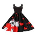 thumbnail image 1 of Robe Imprimée pour la Saint-Valentin pour Femmes, Col en U, Sans Manches, Fermeture Éclair, Grand Ourlet, une Pièce, S/ M/ L/ TG/ TTG, 1 of 7