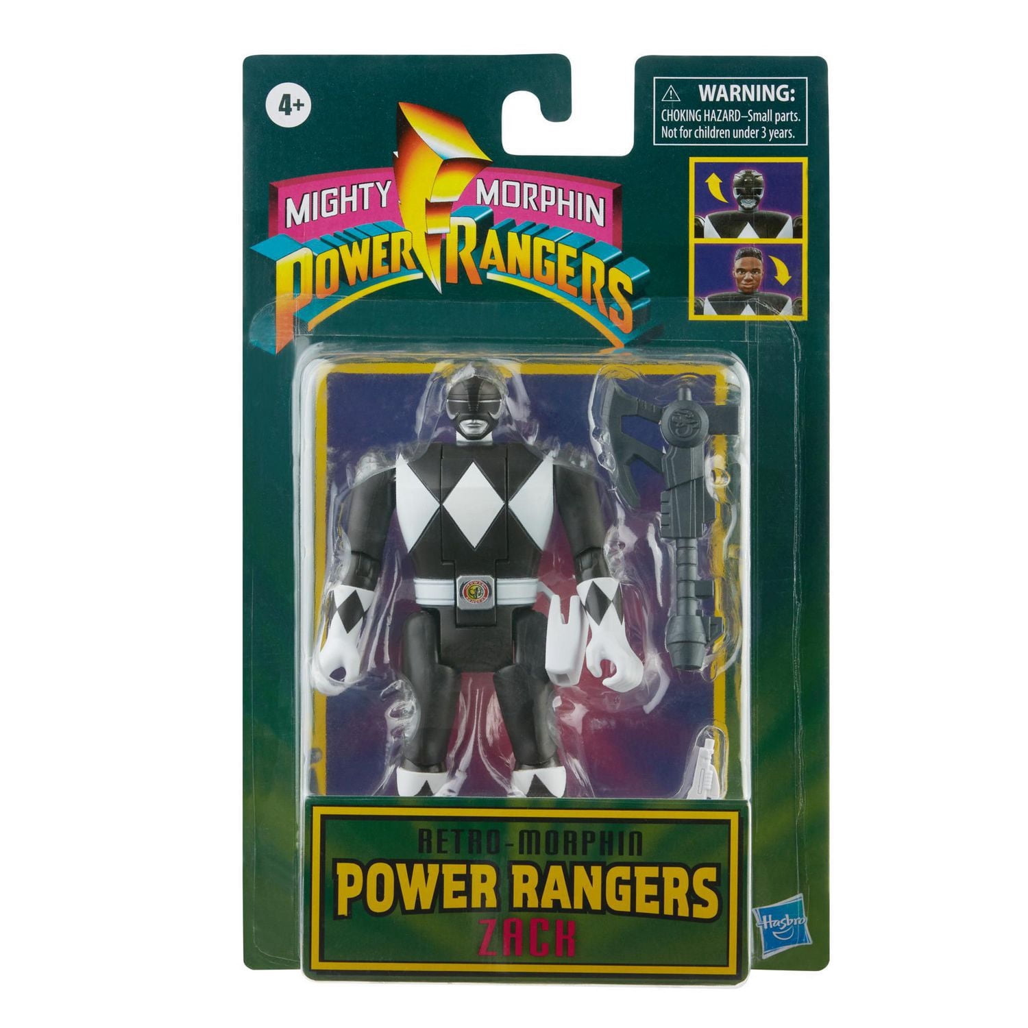 Power Rangers Retro-Morphin Black Ranger Zack Fliphead Action Figure Inspired by Classic Mighty Morphin Toy for Kids Ages 4 and Up
