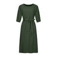 thumbnail image 4 of Bigersell Robes Courtes Formelles pour Femmes Été Femme Col Rond Manches 3/4 Midi Robe Décontractée Style D-177 Robe Florale Dames Robes d'Été Régulières, Vert Armée TG, 4 of 8