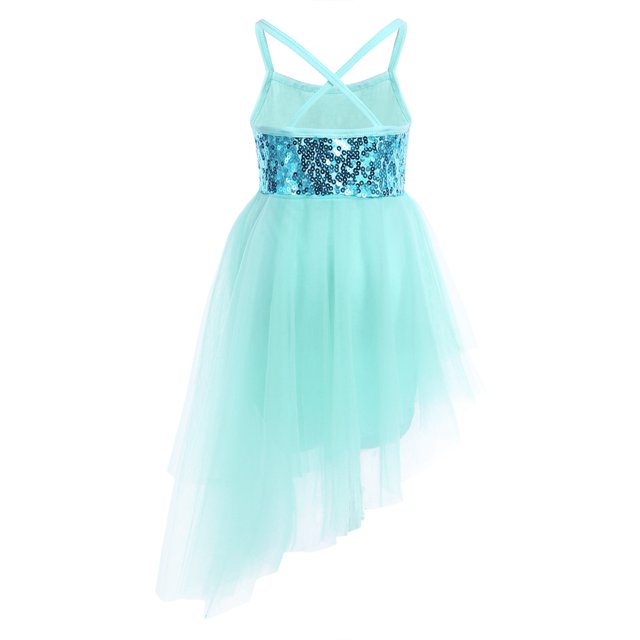 Jizyo Robe de Danse Lyrique à Sequins pour Filles Robe Tutu de Ballet Dos Croisé Justaucorps de Gym une Pièce Tenues de Danse Vert Menthe G