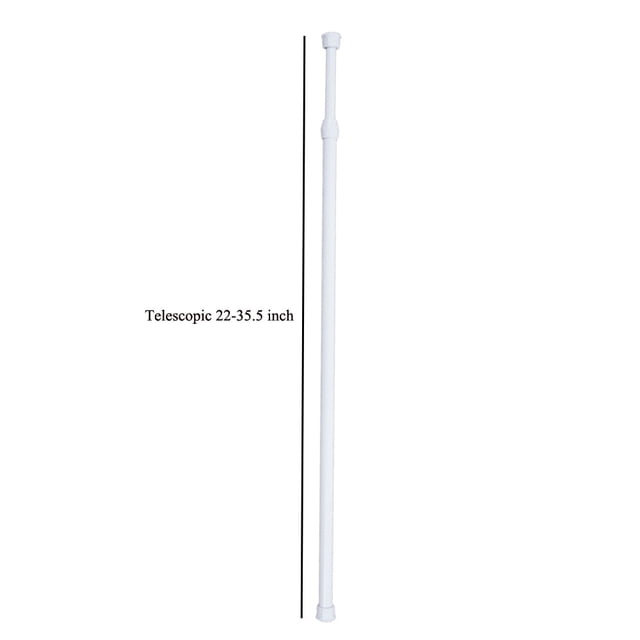 Spring-Loaded Telescopic Shower Curtain Rod with adjustable length from 15.8 to 27.6 inches, made of durable aluminum alloy with an anti-rust coating. Features a sleek design with rounded ends to protect walls and a spring tension mechanism for easy, tool-free installation. Suitable for bathrooms, windows, or room dividers.