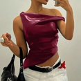 thumbnail image 2 of Women's Off Shoulder Faux Leather Tank Top - Sleeveless, Asymmetrical, Side Ruched, Slim Fit, Perfect for Night Out, 2 of 4