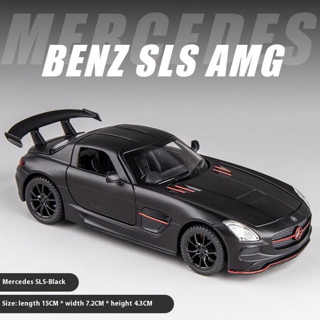 Diecast 1:32 Mercedes Benz SLS AMG Alloy Super Sports Car Model Simulation Sound And Light Toy Holiday Gift For Friends Collect Black