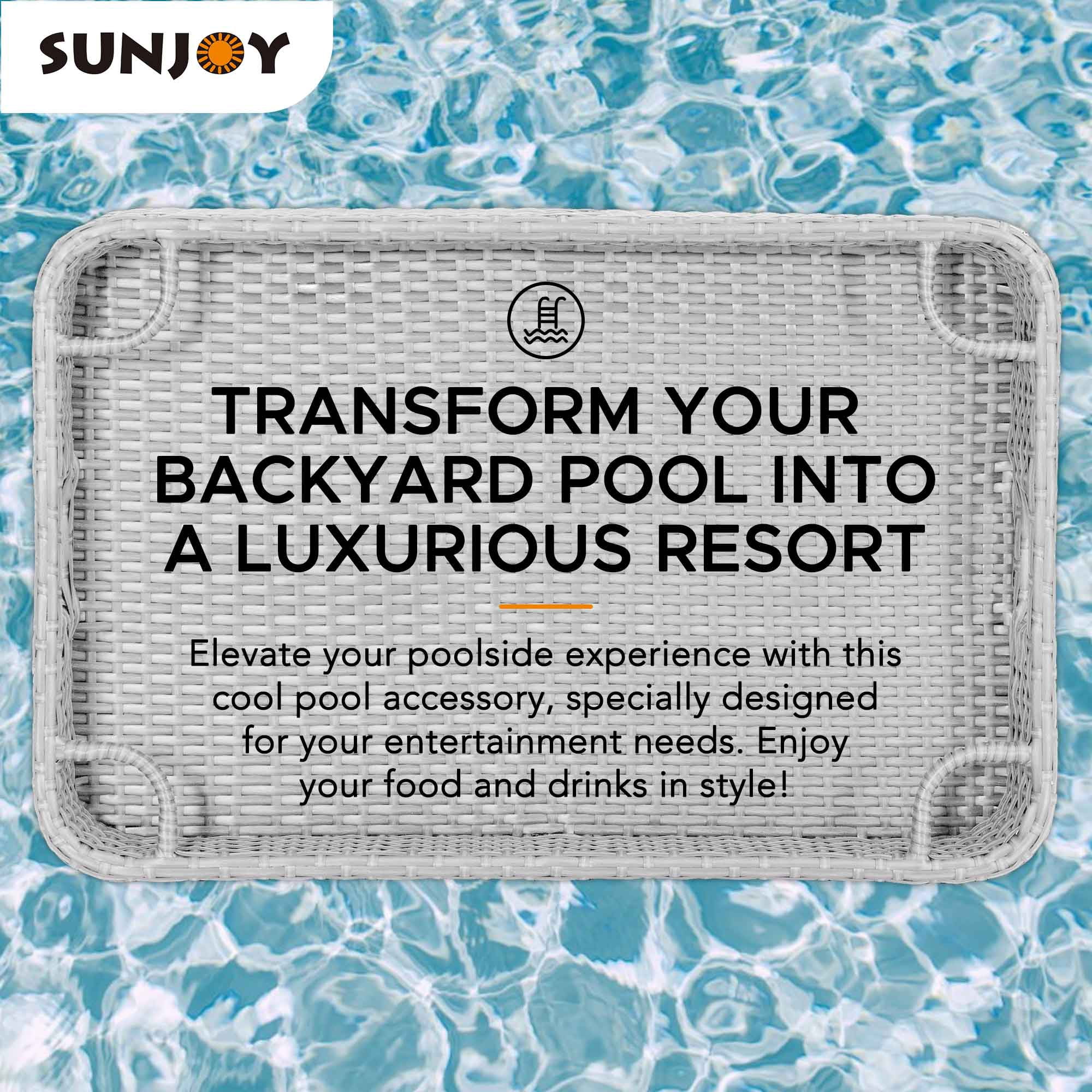 Sunjoy Floating Pool Canopy with Add-on 36x24 in. Wicker Tray,Gray