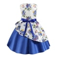 thumbnail image 3 of Robes pour Filles Sans Manches Robe de Concours Fête d'Anniversaire Imprimés Floraux Nœud Papillon Robe de Princesse Fille Bleue 7-8 Ans, 3 of 3