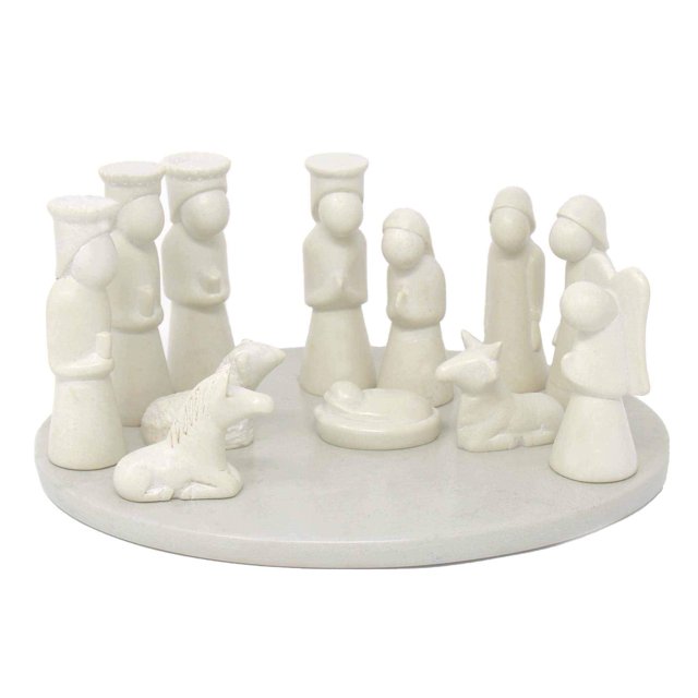 Global Crafts Hand-Carved Soapstone Christmas Nativity Set, Made in Kenya, 13-Piece Set