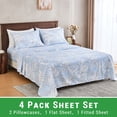 thumbnail image 3 of Gogreen 4PC Deep Pocket Queen Sheet Set Fit 16", Breathable Microfiber Soft Queen Size Sheet Set, Hotel Style Bed Sheet Set, Gift for Women, Men - Blue Leaves, 3 of 24