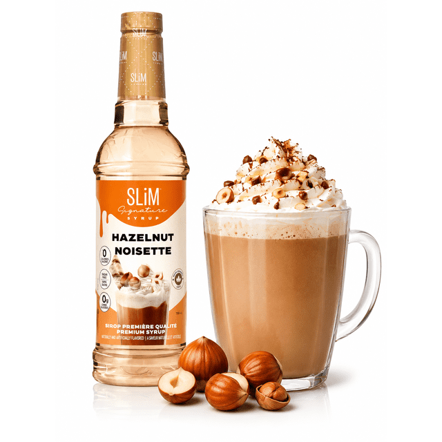 Slim Syrups Sirop de Café aux Noisettes Sans Sucre, 0 Calories, 0 Sucre, Compatible Céto, Bouteille de 750 ml