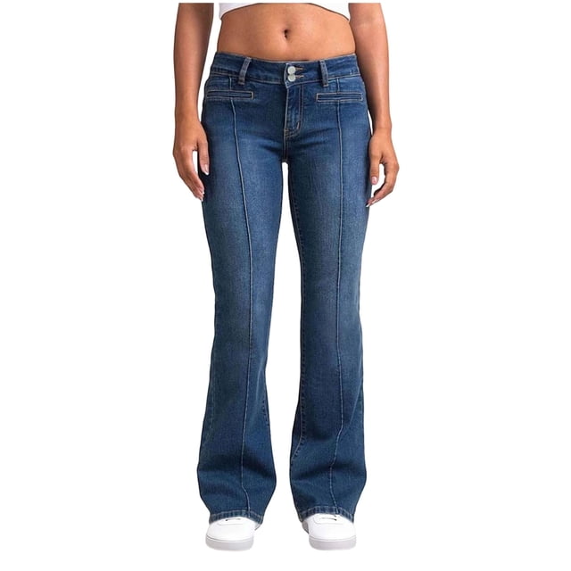 ohmzyzo Jeans pour Femmes Décontractés Taille Haute à Jambe Grand Jeans Extensibles Décontractés Amples à Jambe Droite Pantalons en Denim Pantalons avec Poches