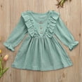 thumbnail image 2 of Splozh Fall Dress for Girls Toddler Kids Baby Girl Solid Linen Button Ruffle Party Dress Clothes Green,12-18 Months, 2 of 5