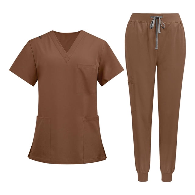 Xuanheng Nursing Uniform Scrub Set Nurse Top and Pants V Neckline Clothes Work Suits XL