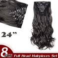 thumbnail image 2 of Extensions de Cheveux Synthétiques à Clip Pleine Tête 8 Pcs 18 Clips Postiche Long Bouclé Lisse, 2 of 5