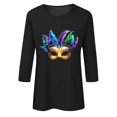 thumbnail image 4 of Hauts pour Femmes Manches 3/4 Imprimé Carnaval Décontracté Col Rond Manches Trois-Quarts T-shirt Ample Noir P, 4 of 5