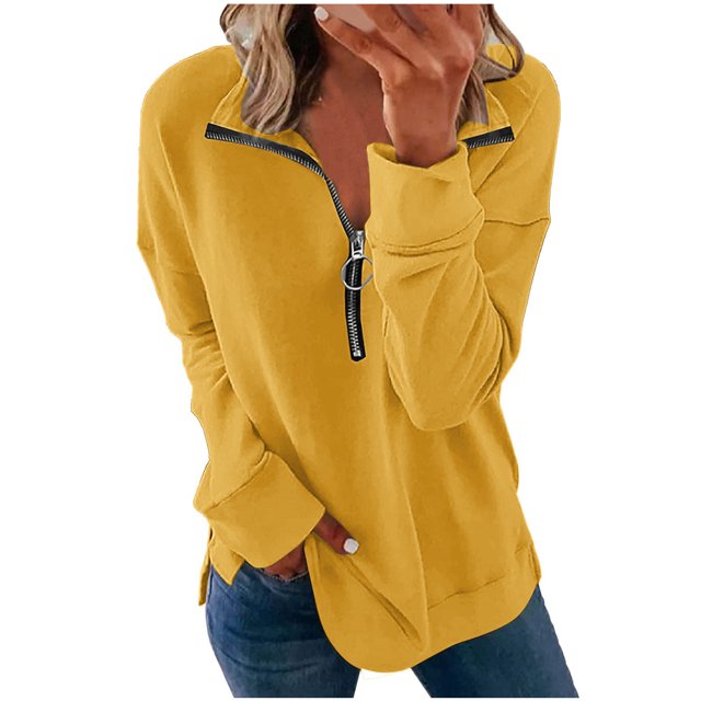 Pisexur Chandails en Molleton pour Femmes Chandails en Molleton à Fermeture Éclair Couleur Unie Chandail Décontracté Ample Automne Chandails en Molleton pour Femmes