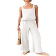 thumbnail image 3 of Femmes 2 Pièces Tenues Col Carré Coton Débardeur Crop Large Pantalons de Jambe Correspondant Lounge Set Survêtement Poches, 3 of 8