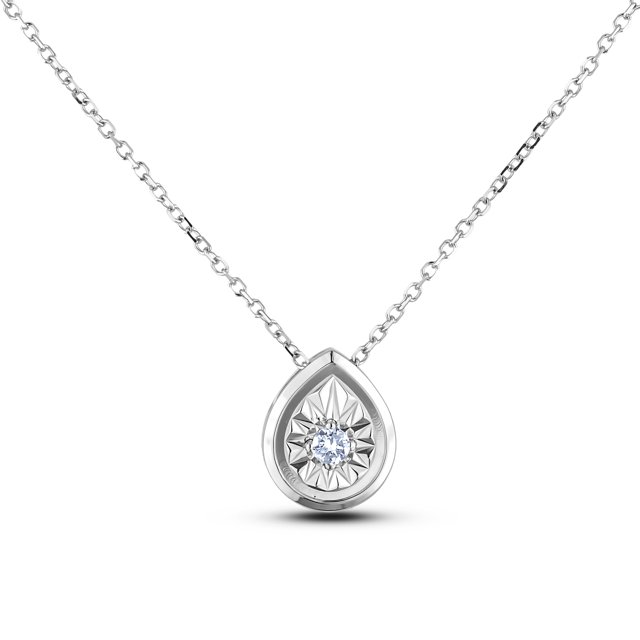 925 Sterling Silver 0.04 Ct Canadian Diamond Pear Shape Pendant & Chain