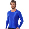 thumbnail image 4 of Jhaoyu Men's Glossy Long Sleeve Compression Shirts Athletic Workout Sports Rash Guard Undershirt Blue L, 4 of 6