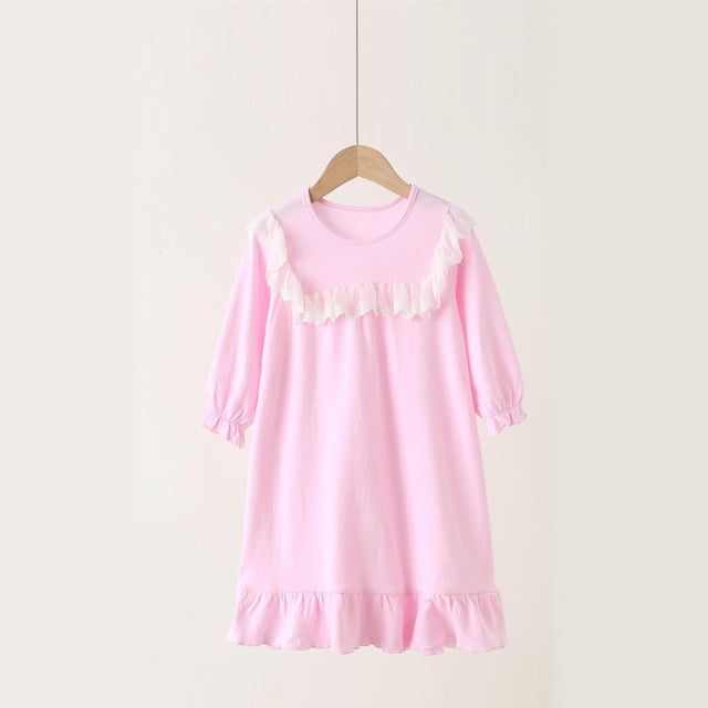 TIMIFIS Robe de Nuit à Manches Longues Violette pour Tout-Petites Filles, Col Rond, Fluide, Confortable, Couleur Unie, Tenue de Nuit Décontractée, Douce et Légère, Robe de Pyjama de Sommeil, Tenue de Nuit Stylée pour Enfants, pour 3-15 Ans