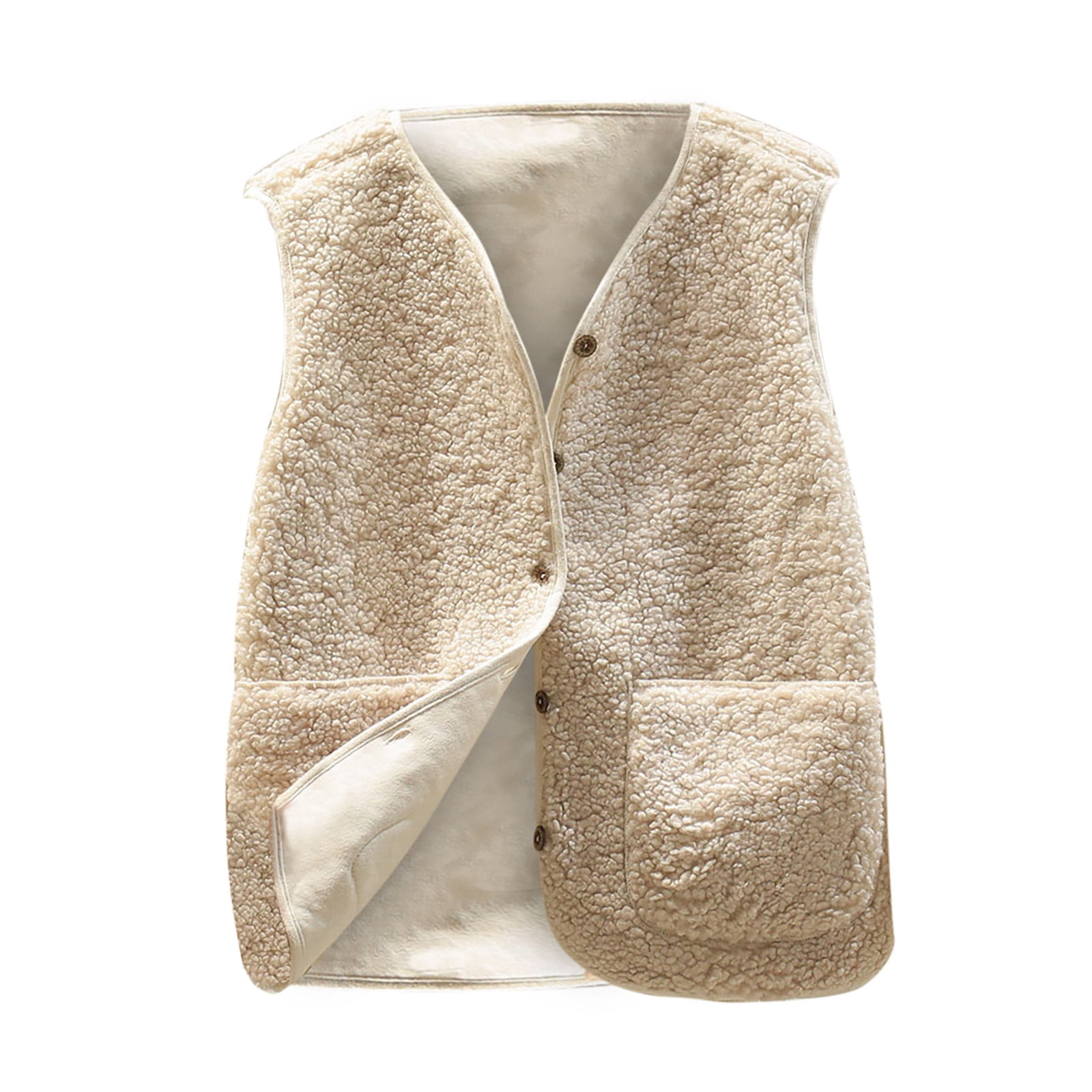 FAIWAD Womens Fleece Vest Fall Winter Warm Sleeveless Button Down Waistcoat Solid Color Loose Vest Coat