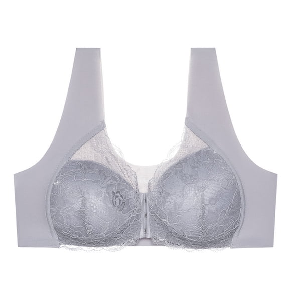 Bigersell Bra and Underwear Set Lace Wireless Front Closure Bras for Women Lingerie Comfort Push Up Bra Silke Adjusted Backless Bralette Tops Women's Plus Size Padded Sports Bra, Style 5332, Gray 36B