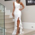 thumbnail image 2 of 2025 Womens one Shoulder Ruched Skater Homecoming Dress Ruffle formal Evening Dressslim Gown with Slit for Women, 2 of 4