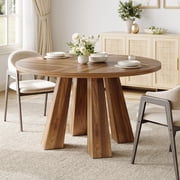 YUSAZENS 47 Inch Round Dining Table for 4, Durable Kitchen Table with Sturdy Base, Ideal for Dining Room, Walnut Finish