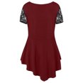 thumbnail image 4 of Leutsin Plus Size Women Solid Floral Lace O-Neck Asymmetric Three Quarter Plus Size Plus Size Tops Blouse, 4 of 6