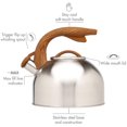 thumbnail image 4 of Primula Stainless Steel Whistling Kettle with Wood-Look Soft Touch Handles, Built-In Trigger Spout, Easy to Clean, 2.5 Quart, 4 of 7